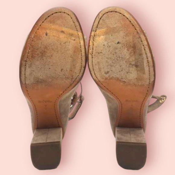 COACH Tan Lace Up Block Heeled Sandals in Lux Suede, Size 9 - Picture 10 of 10